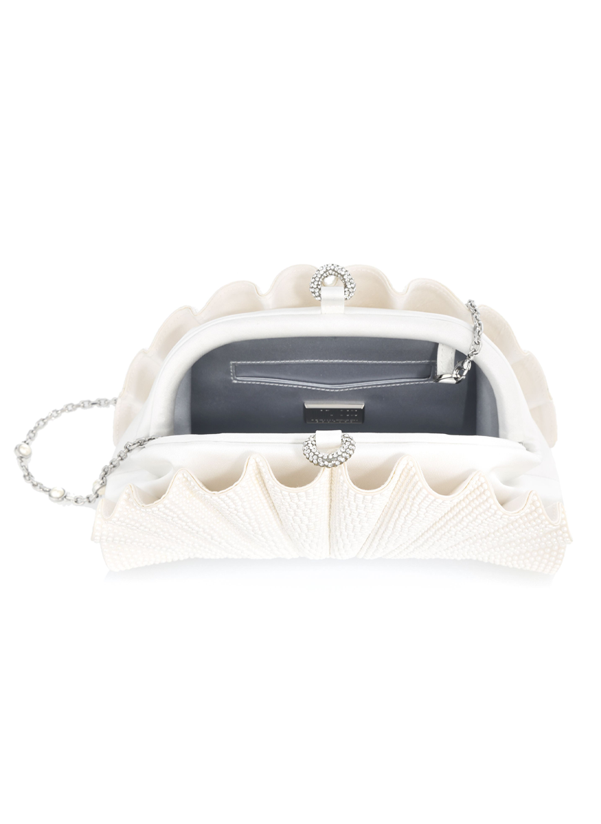 Pearls Origami Fan Clutch with Chain