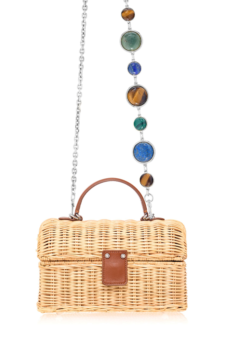 Isla Wicker Basket Semi-Precious Stones Natural - Judith Leiber Couture