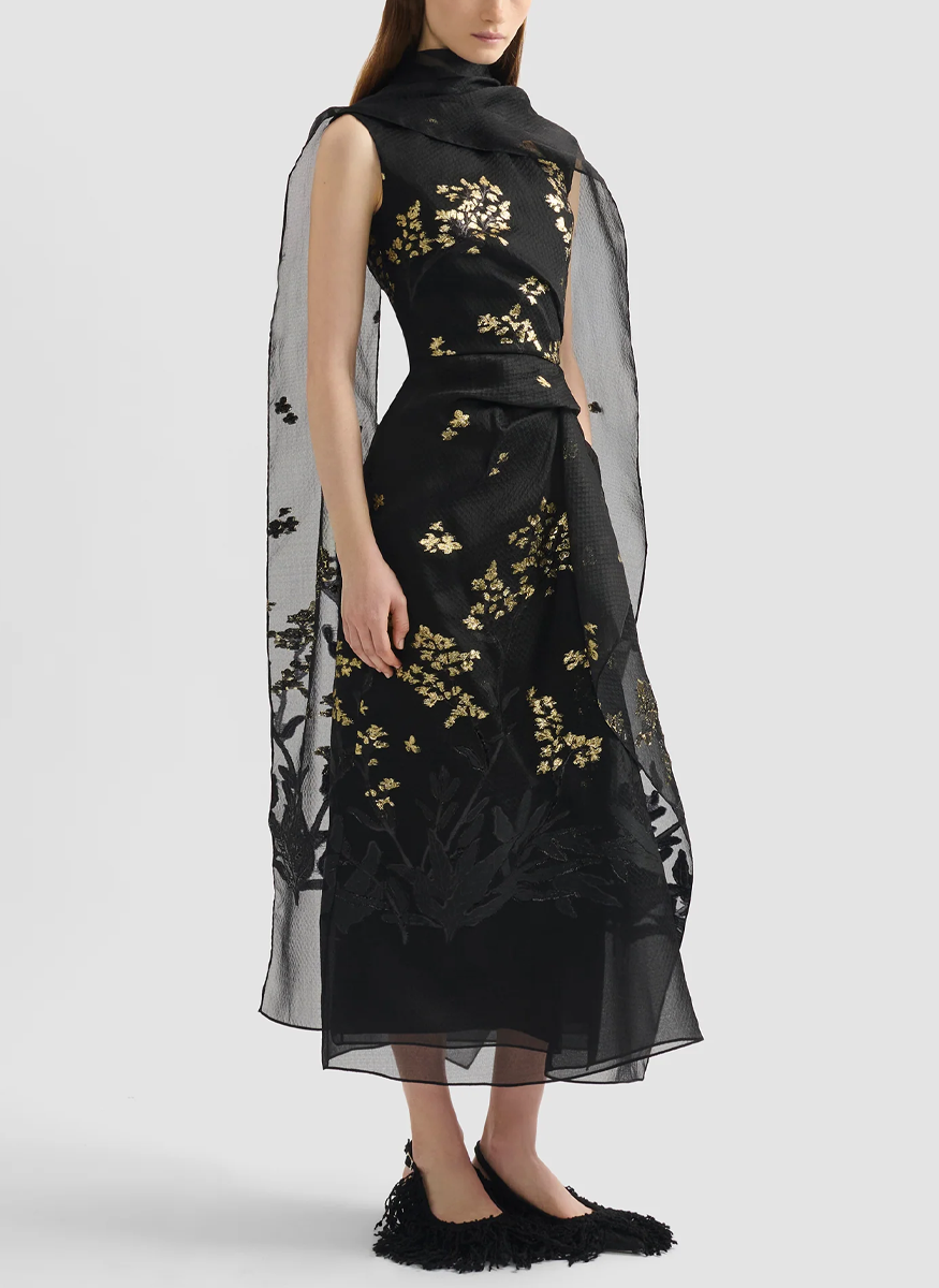 Organza Fil Coupé Draped Midi Dress - Erdem