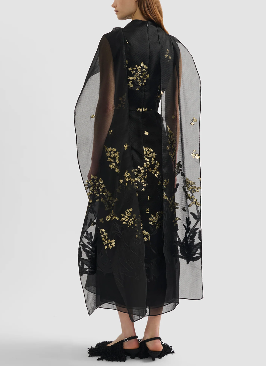 Organza Fil Coupé Draped Midi Dress - Erdem