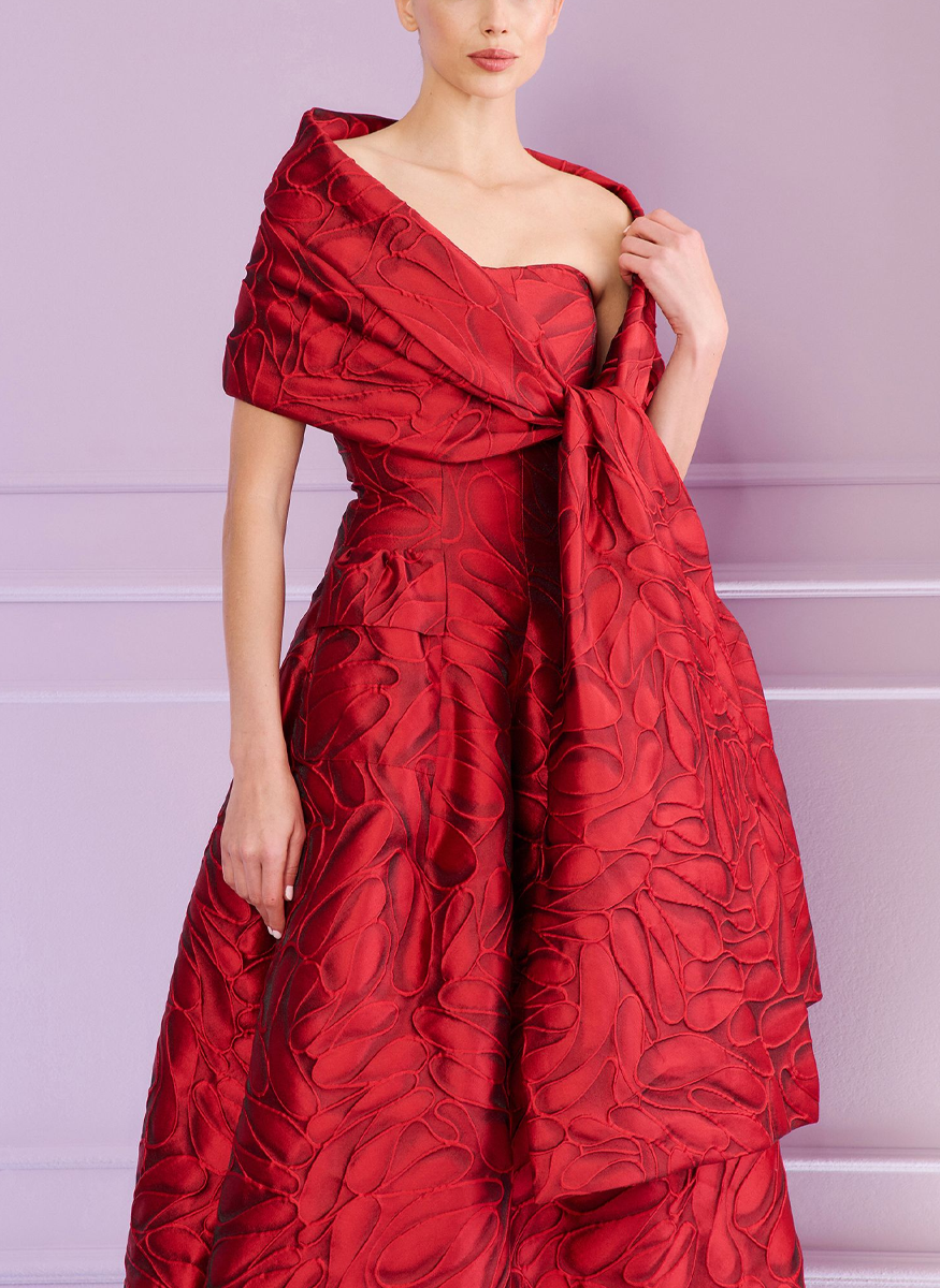 Honeydrop Jacquard Strapless Gown with Stole - Talbot Runhof