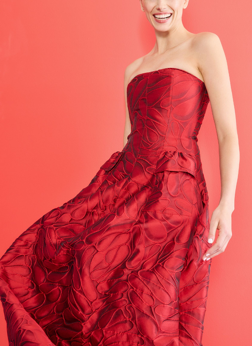 Honeydrop Jacquard Strapless Gown with Stole - Talbot Runhof