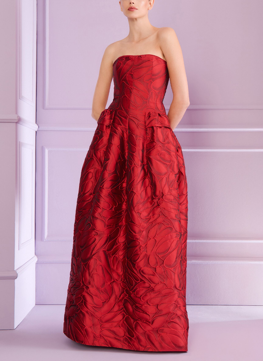 Honeydrop Jacquard Strapless Gown with Stole - Talbot Runhof