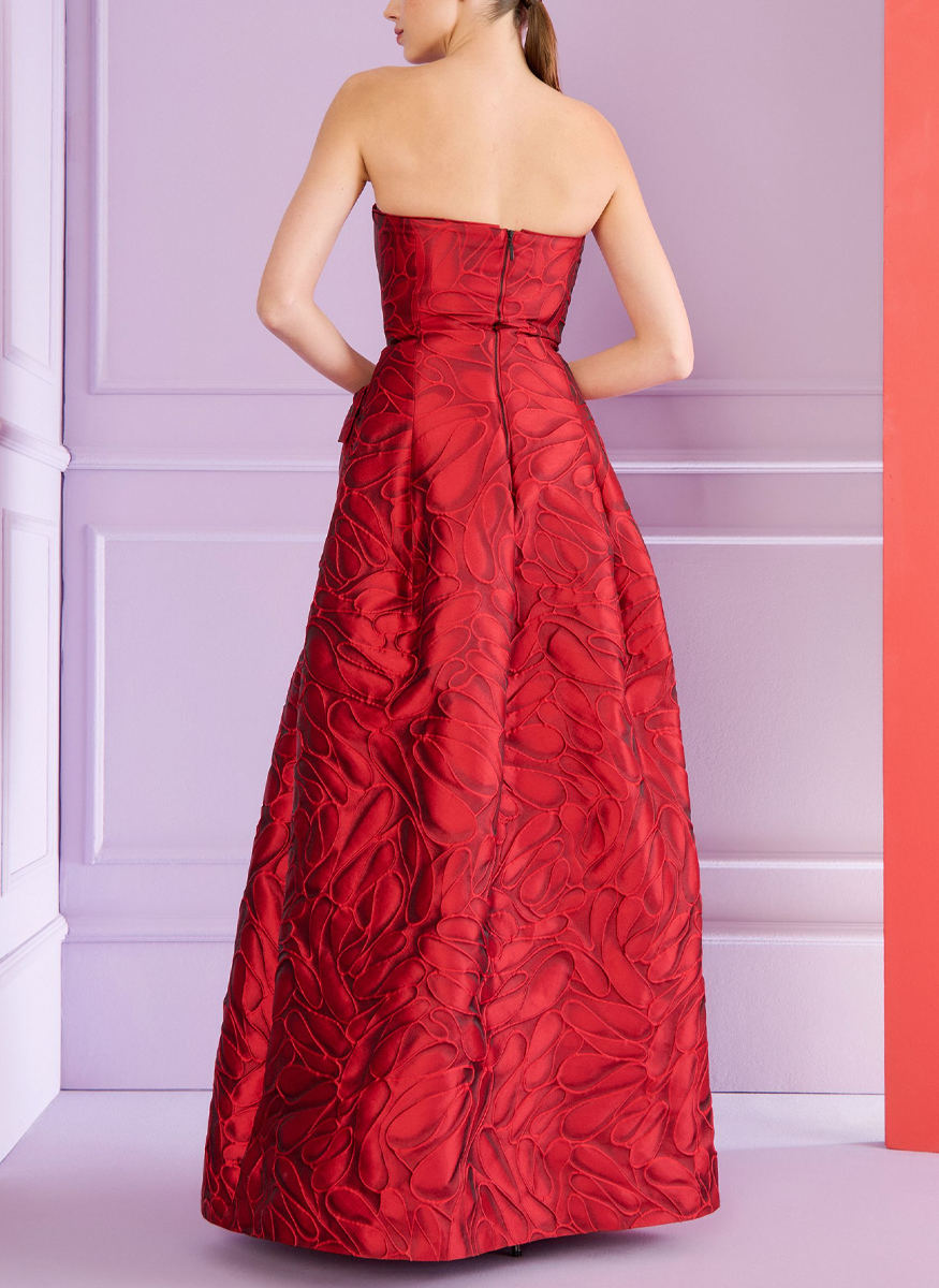 Honeydrop Jacquard Strapless Gown with Stole - Talbot Runhof