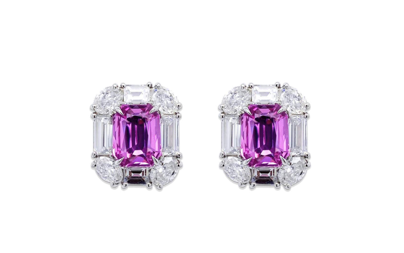 Pink Sapphire and Diamond Studs