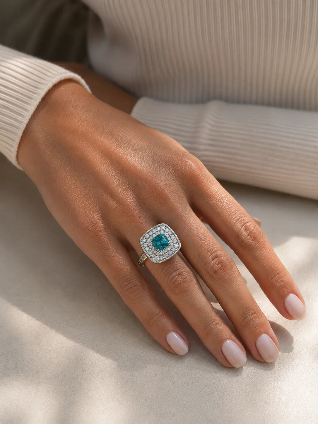 Blue Zircon and Paraiba Tourmaline Ring - Graziela
