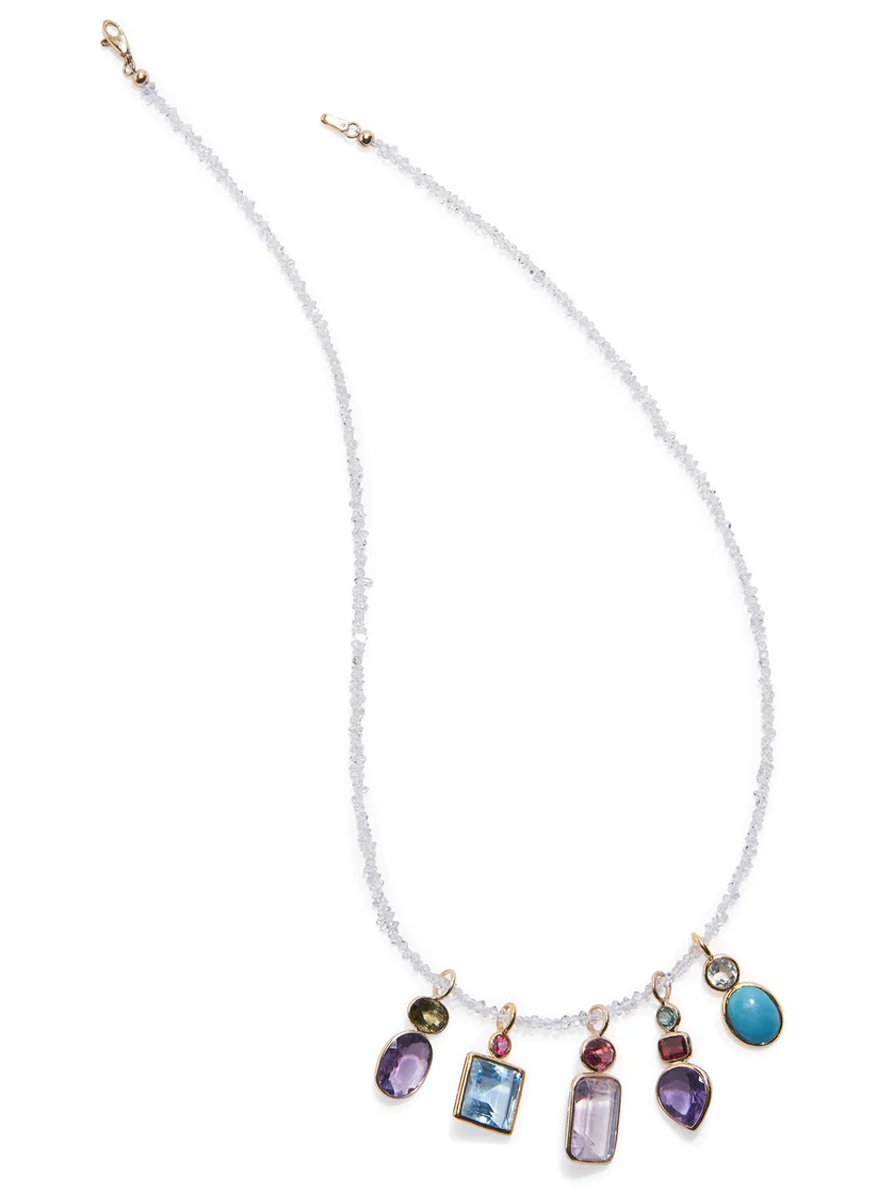 Green Amethyst & Turquoise 14k Gold Necklace Charm