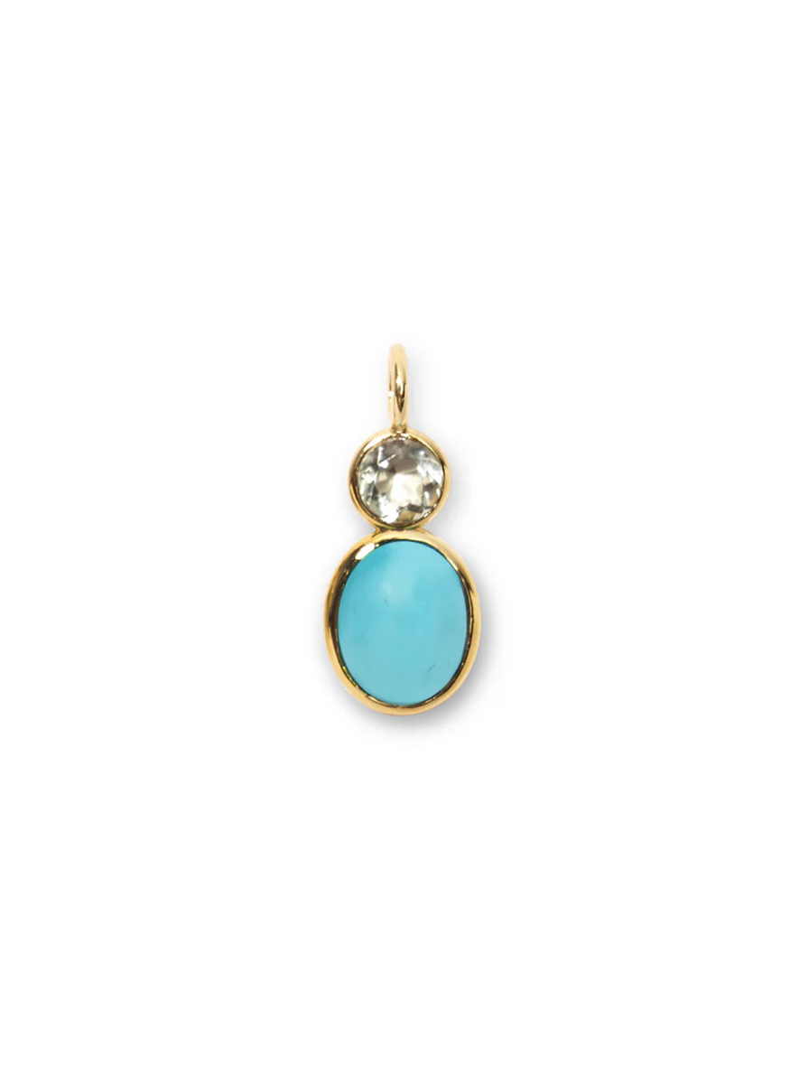 Green Amethyst & Turquoise 14k Gold Necklace Charm