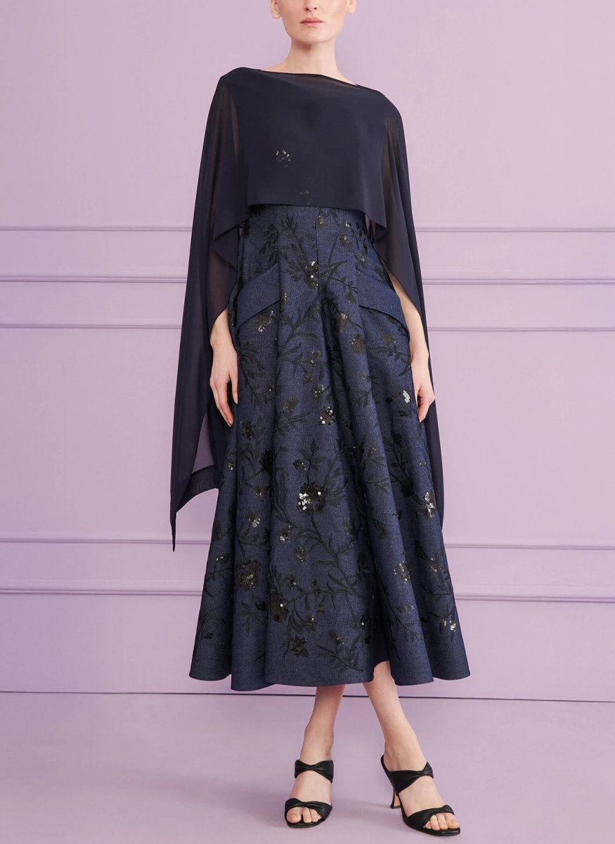 Georgette Stole in Midnight - Talbot Runhof