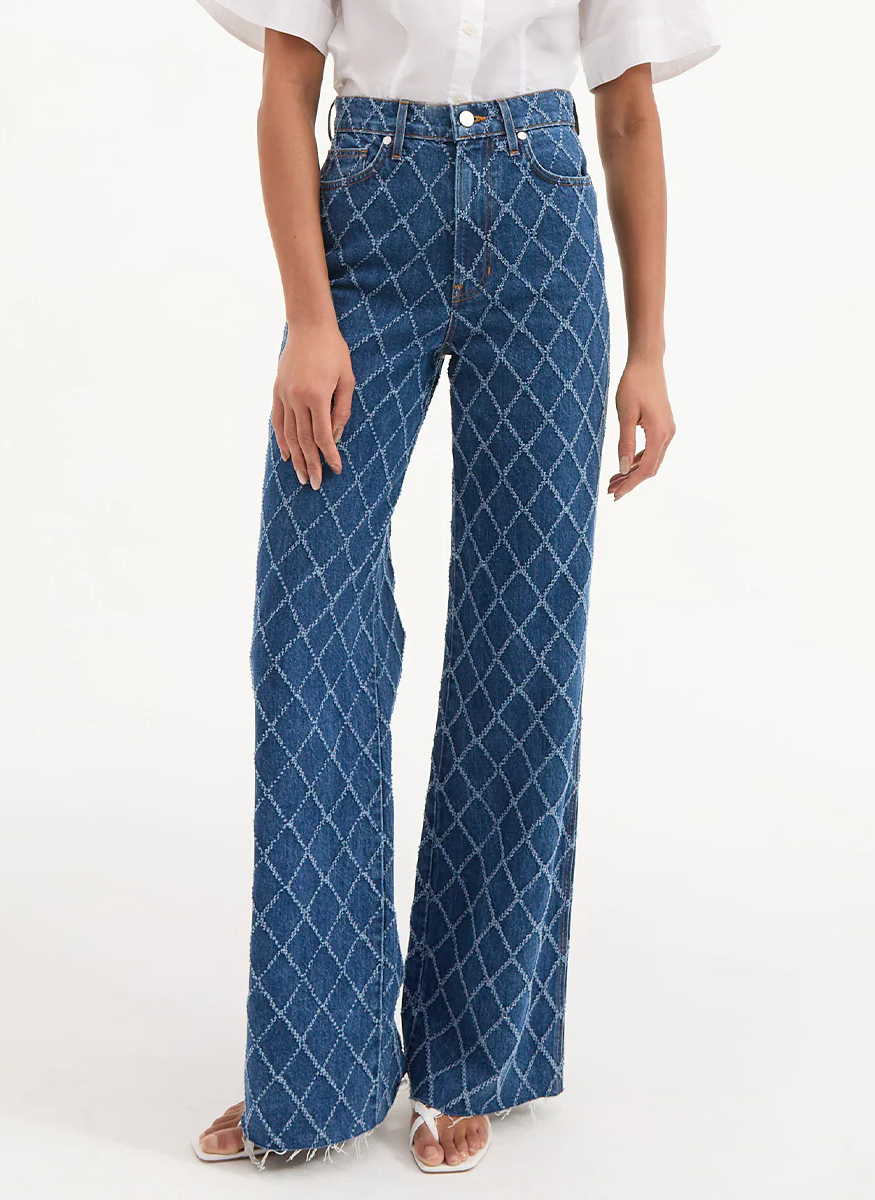 Taylor Diamond Printed Wide-Leg Jean