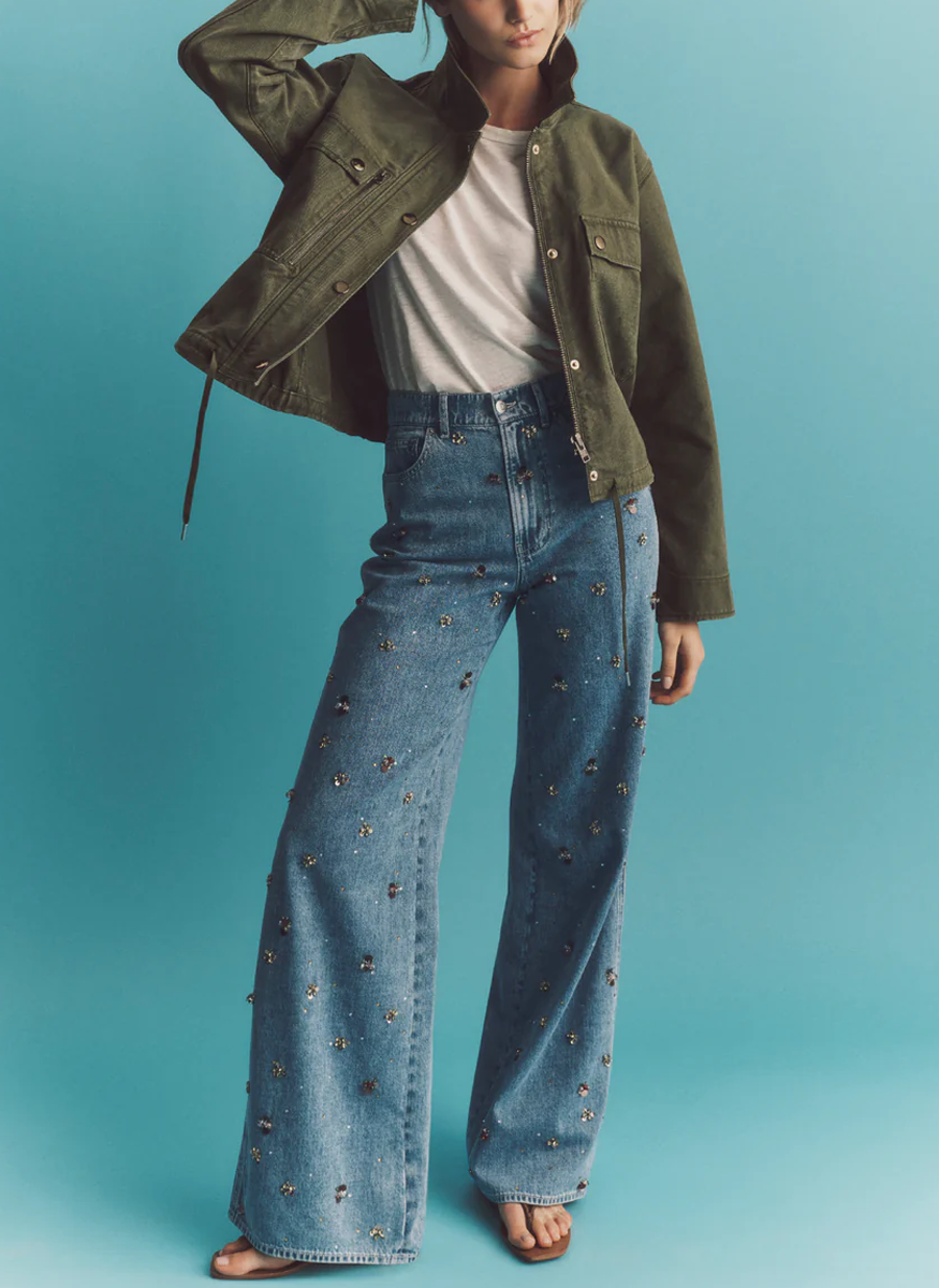 Kasey Embellished Wide-Leg Jean