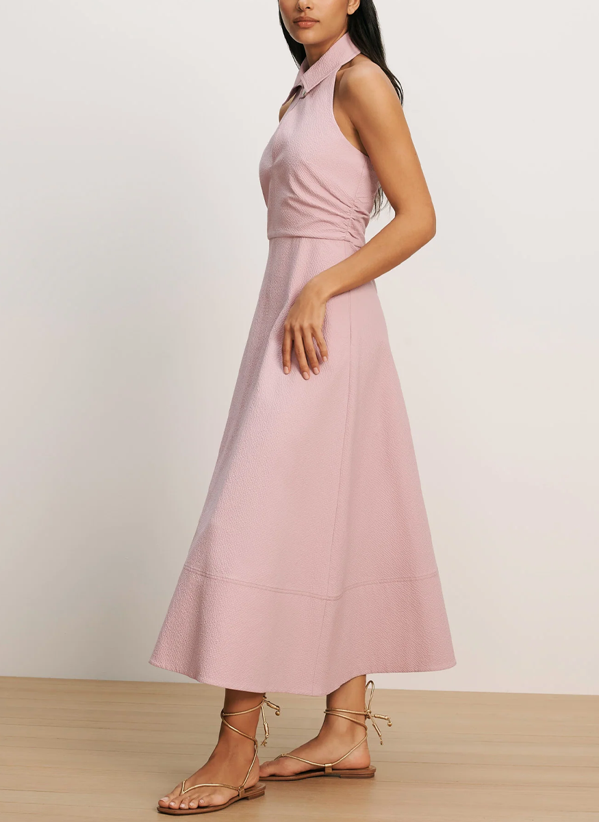 Mackey Seersucker Halter Midi Dress - Veronica Beard