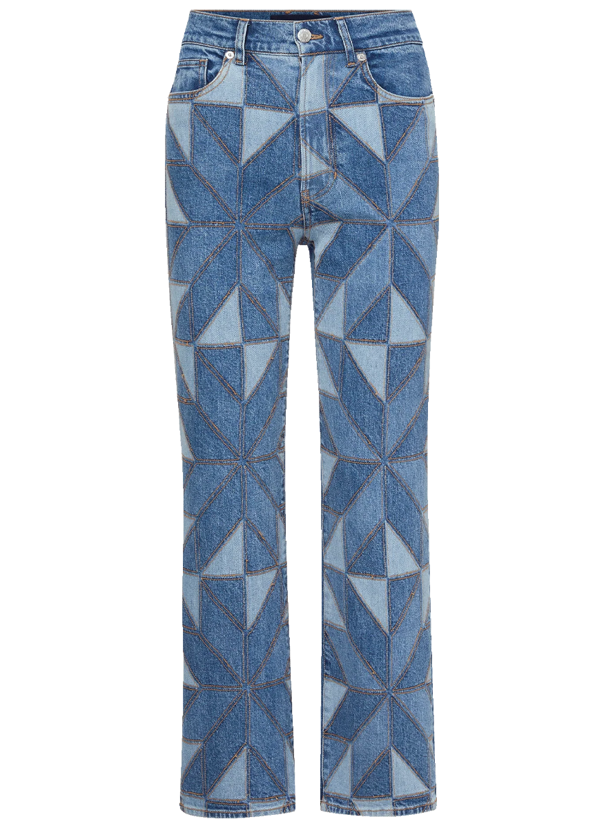 Dylan Quilt-Print Straight-Leg Jean - Veronica Beard