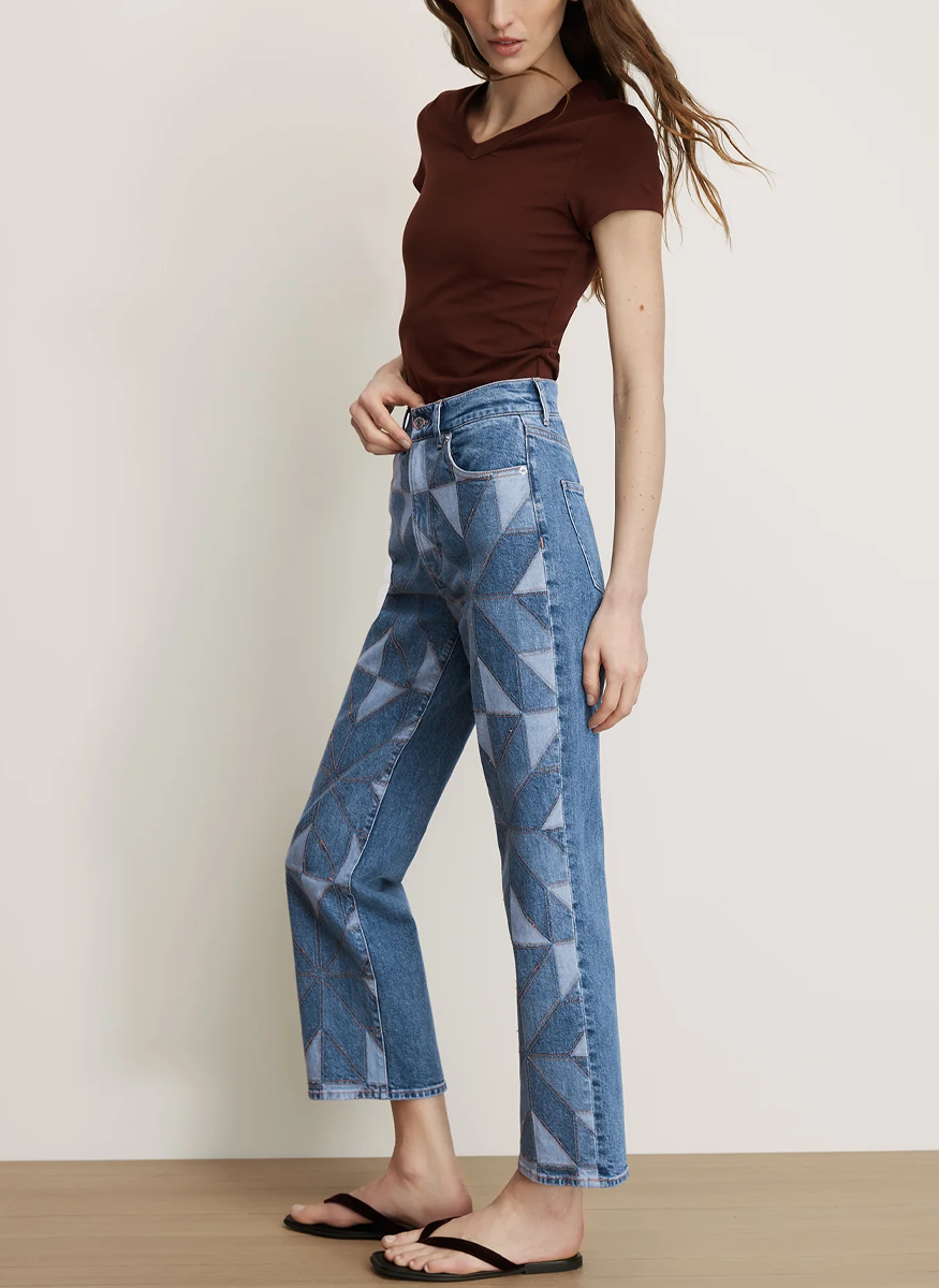 Dylan Quilt-Print Straight-Leg Jean - Veronica Beard