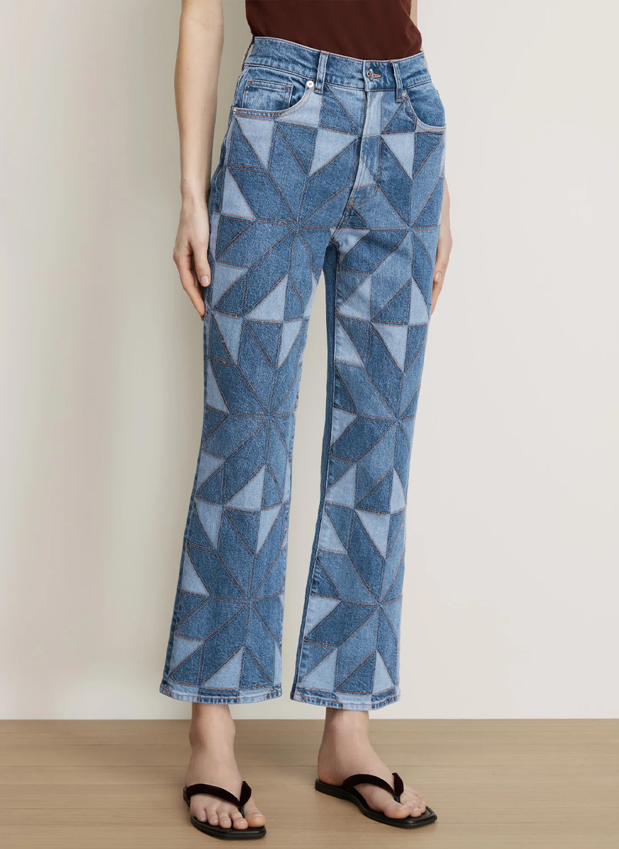 Dylan Quilt-Print Straight-Leg Jean - Veronica Beard