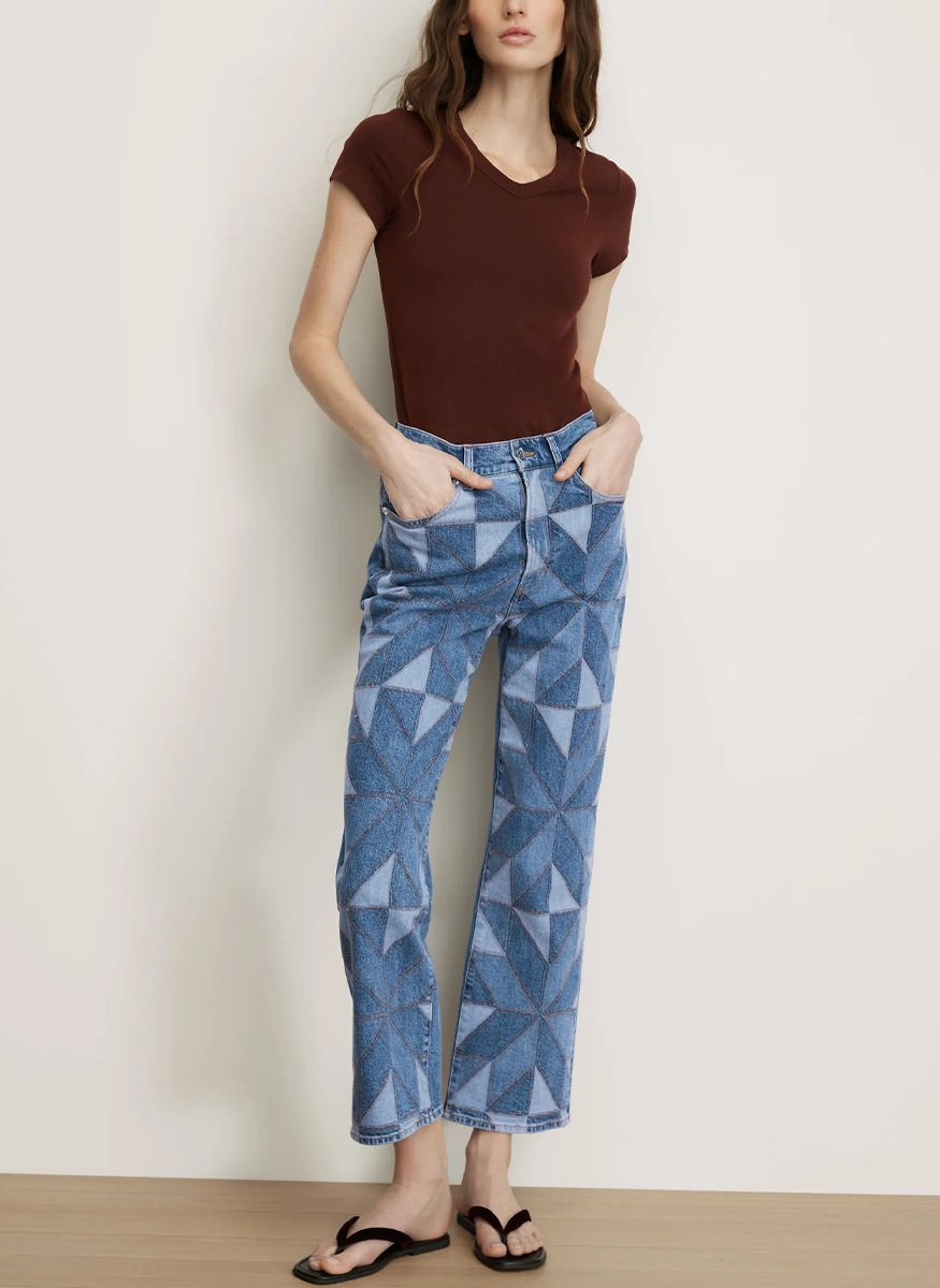 Dylan Quilt-Print Straight-Leg Jean - Veronica Beard