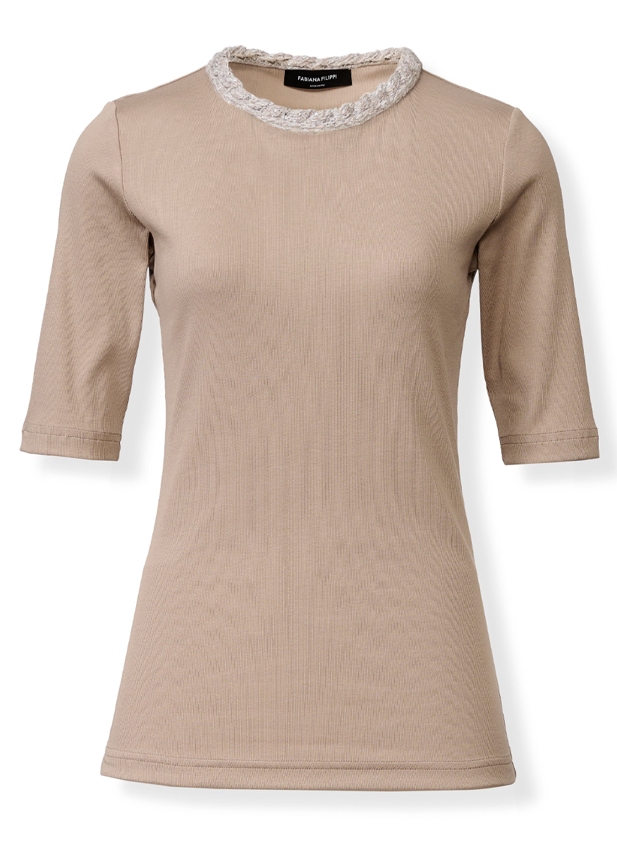 Ribbed Cotton 3/4 Sleeve T-Shirt - Fabiana Filippi