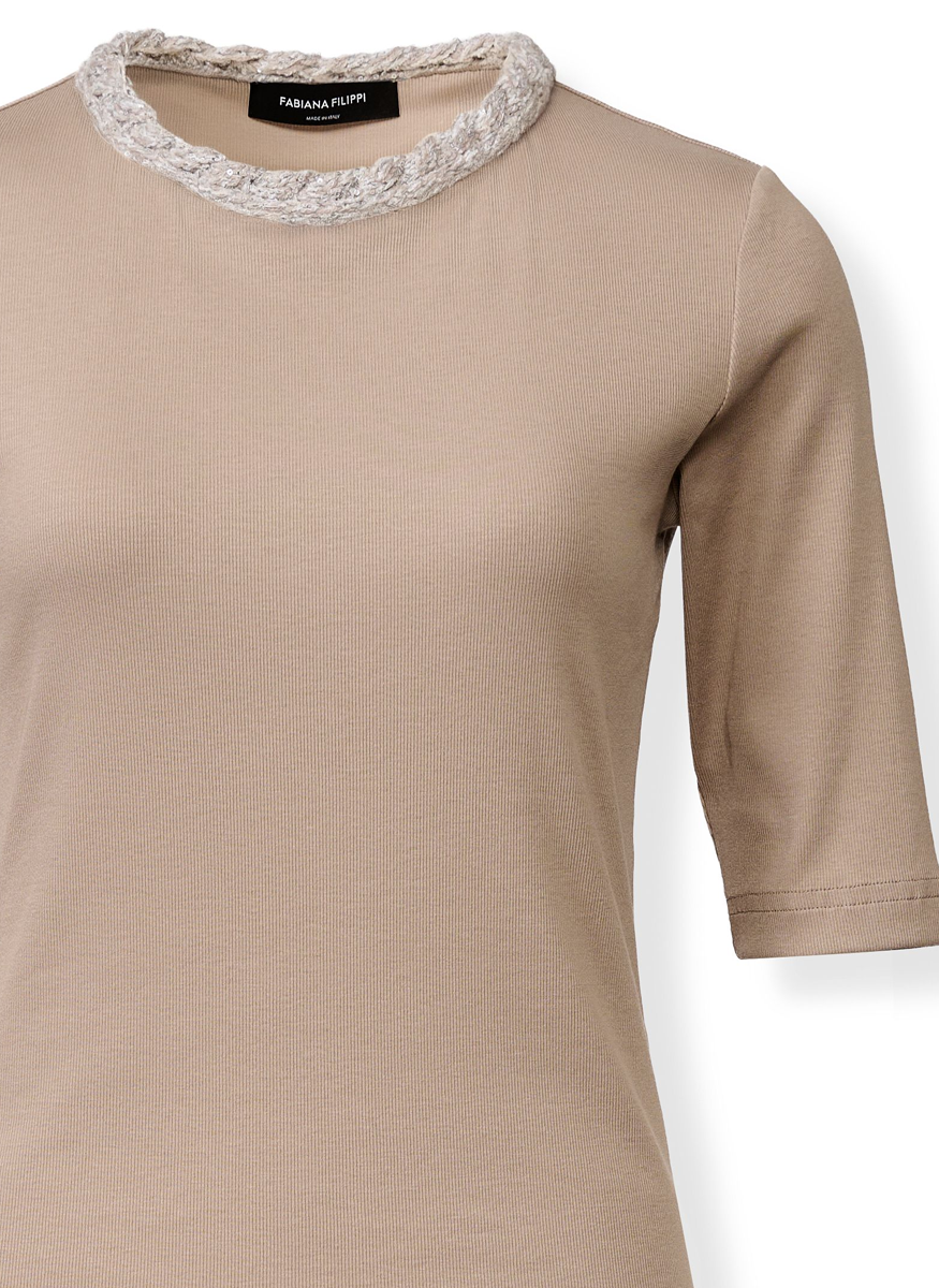 Ribbed Cotton 3/4 Sleeve T-Shirt - Fabiana Filippi