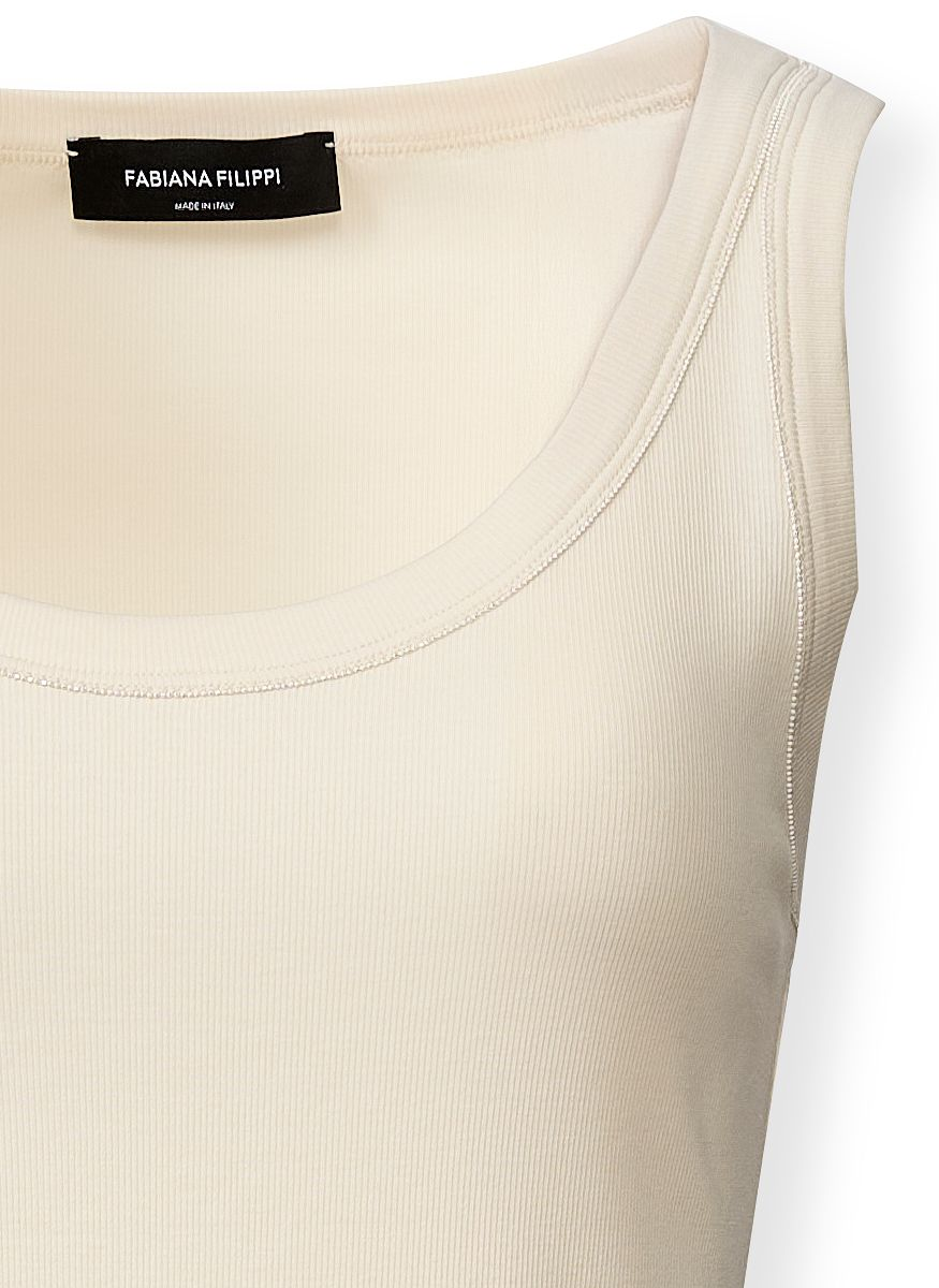 Ribbed Jersey Tank Top with Filo Diamante - Fabiana Filippi