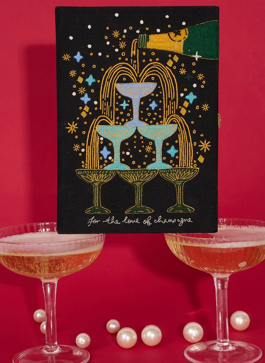 'For The Love Of Champagne' Book Clutch with Strap - Olympia Le-Tan