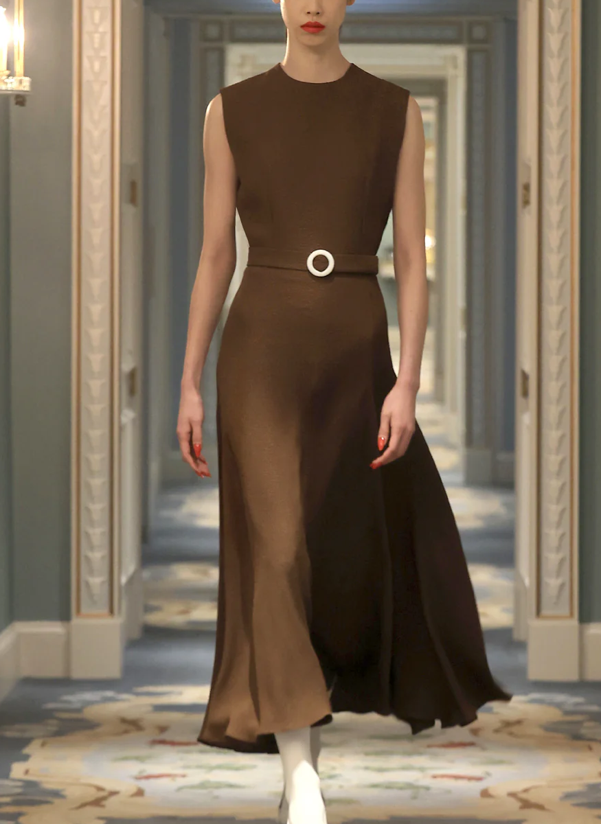 Jet Crop Dress in Brown Jacquard – Elizabeth Anthony