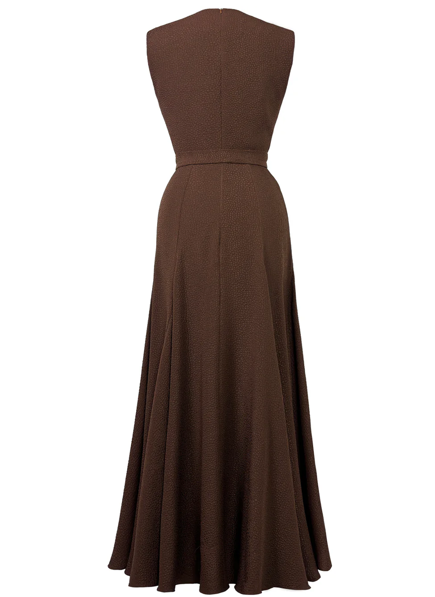 Jet Crop Dress in Brown Jacquard - Edeline Lee