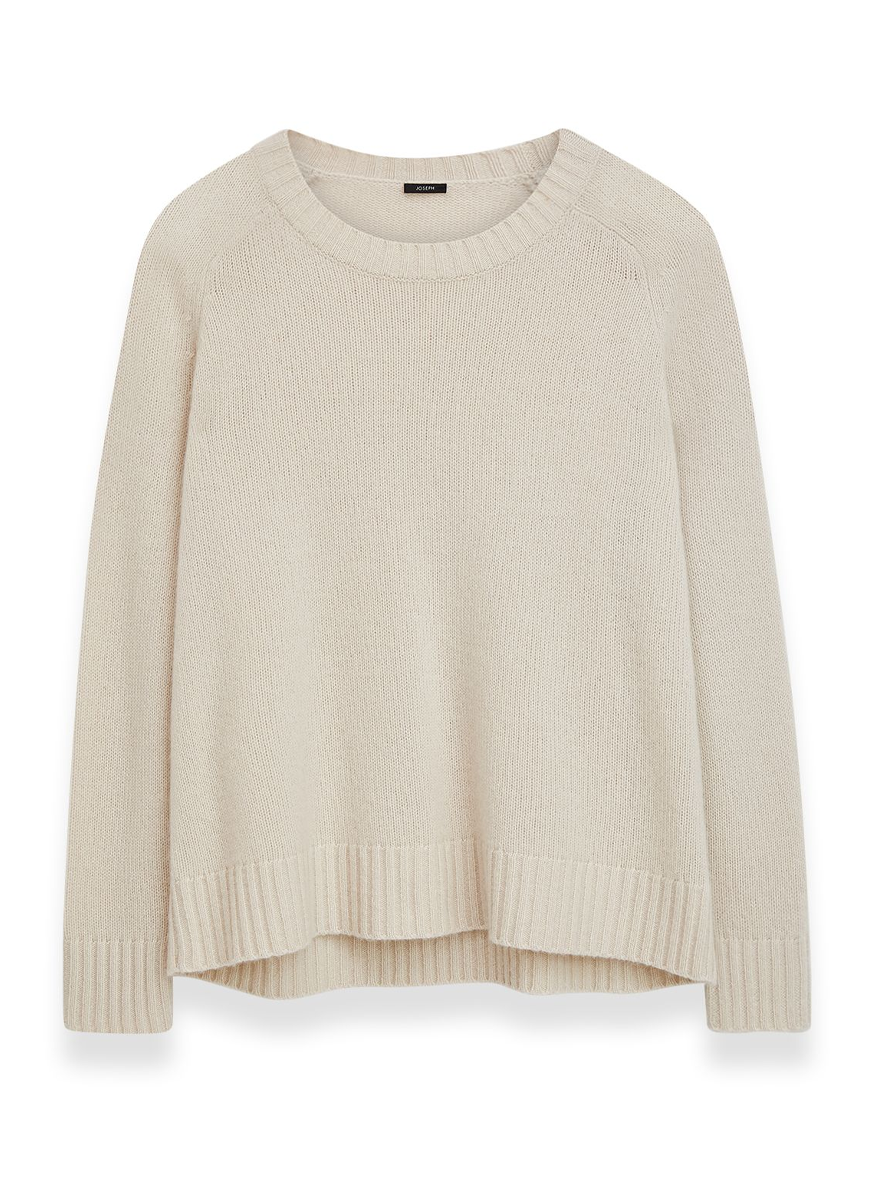 Long Sleeve Open Cashmere Sweater in Oat