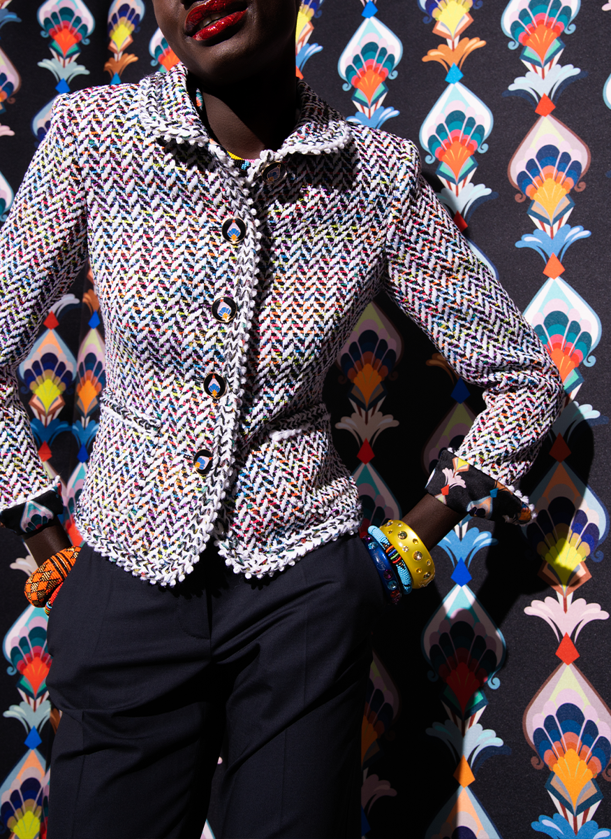 Cotton Blend Lurex Herringbone Jacket