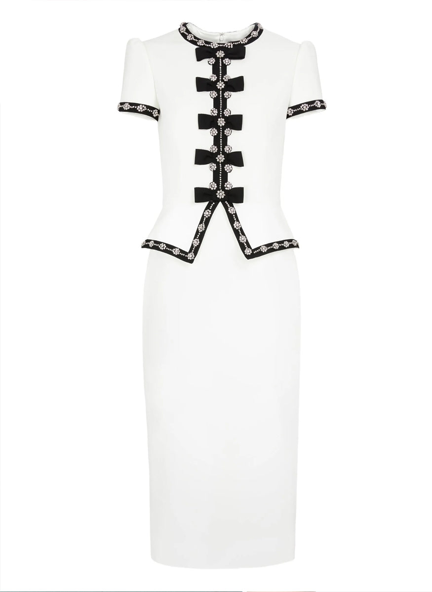 Bisou Midi Dress with Bow Details in Vanilla - Jenny Packham