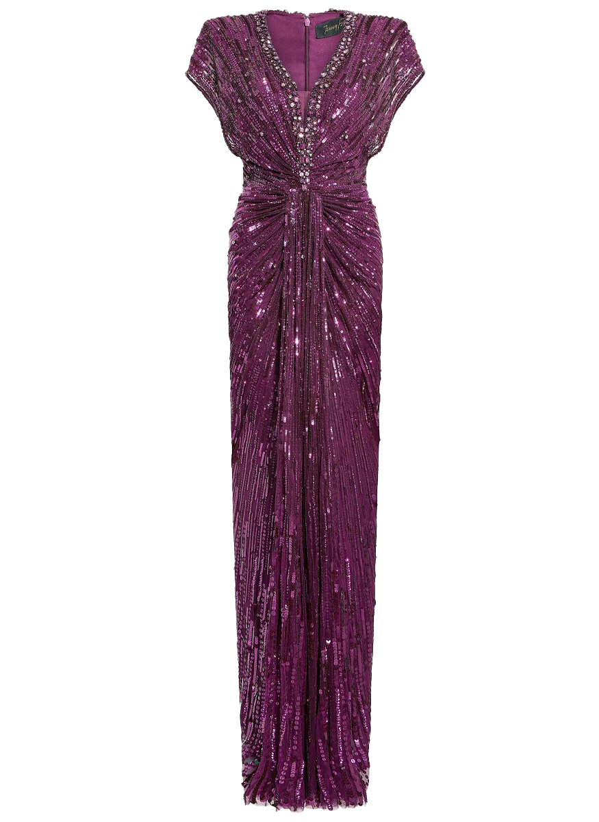 Lacie Beaded V-Neck Draped Gown - Jenny Packham