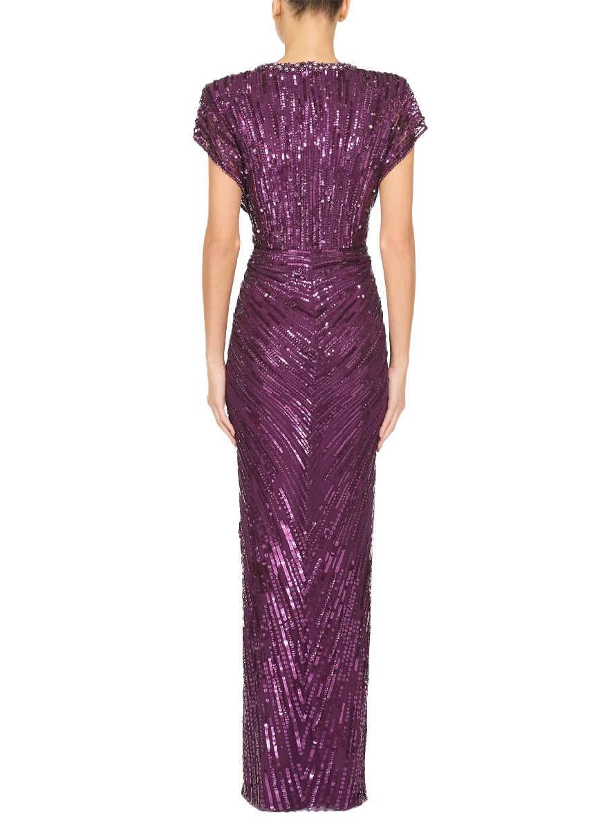 Lacie Beaded V-Neck Draped Gown - Jenny Packham