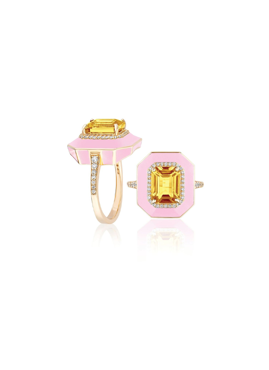 Queen Citrine Pink Enamel Ring