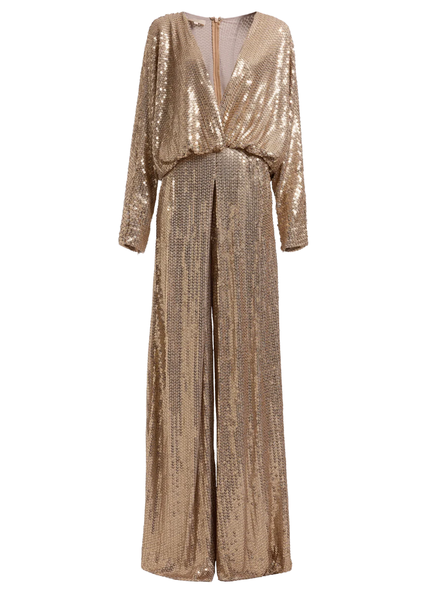 V-Neck Sequined Jersey Jumpsuit