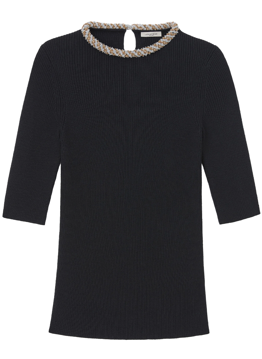 Merino Wool-Silk Metallic Baroque Collar Sweater