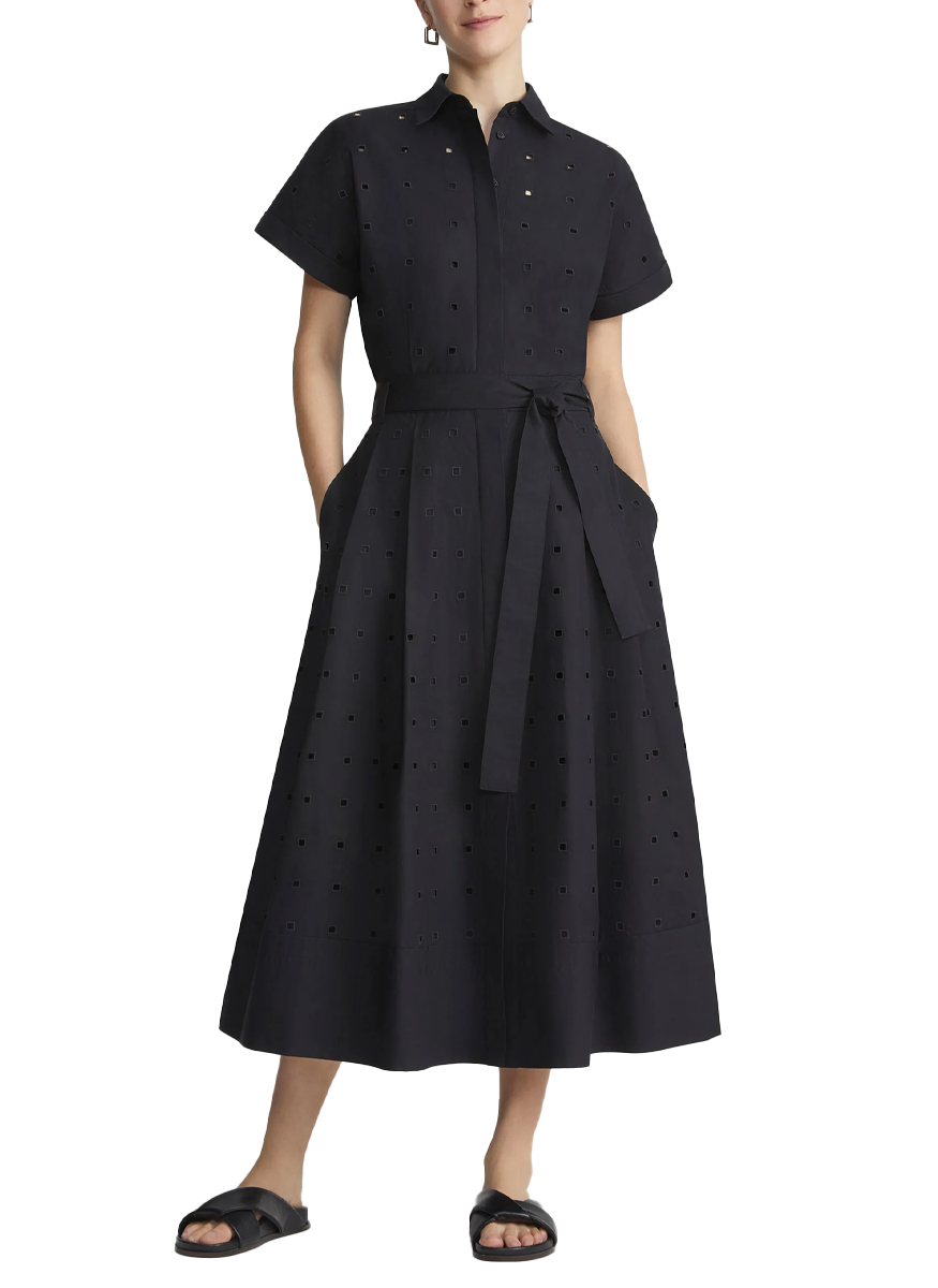 Organic Cotton Poplin Hand-Cut Block Eyelet Shirt Dress