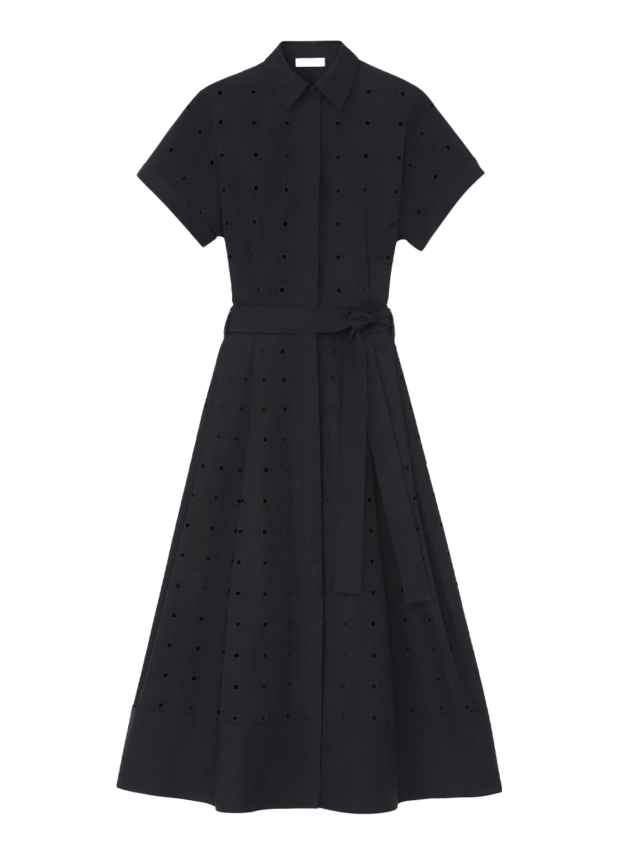 Organic Cotton Poplin Hand-Cut Block Eyelet Shirt Dress