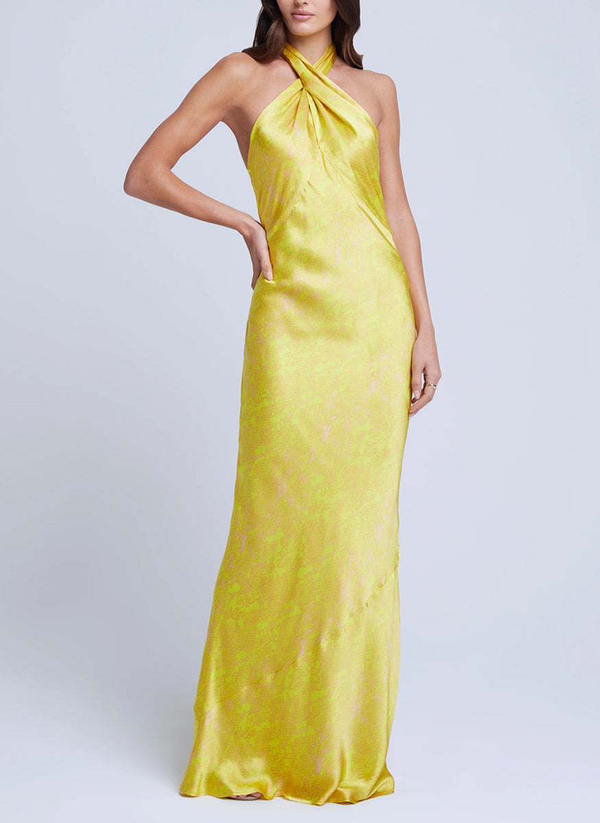 Estee Twist Maxi Dress in Lemon Yellow Python