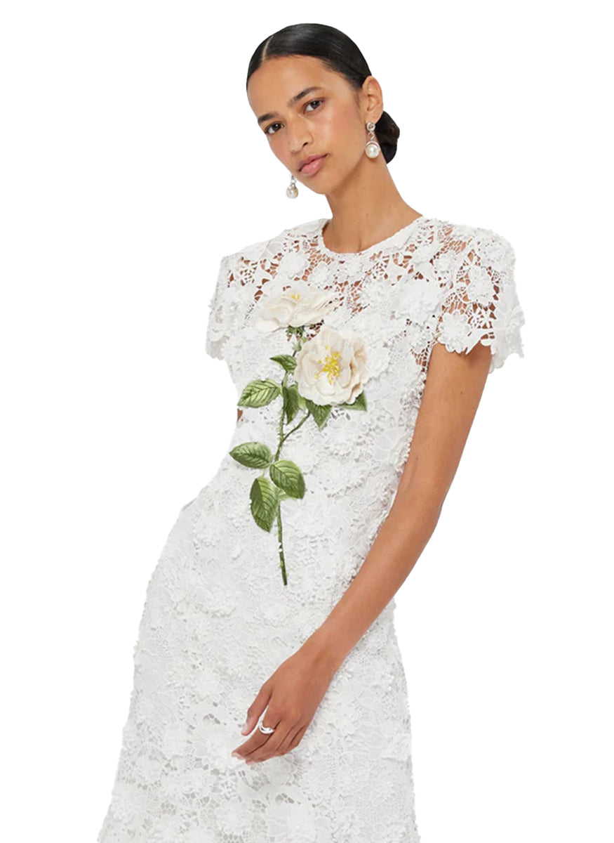 Monique Embroidered Lace Dress in Snow White - Leo Lin