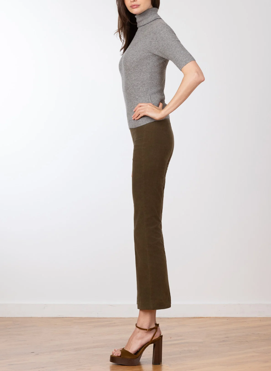 Leo Fine Corduroy Crop Flare in Olive - Avenue Montaigne