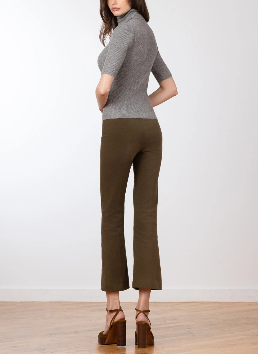 Leo Fine Corduroy Crop Flare in Olive - Avenue Montaigne