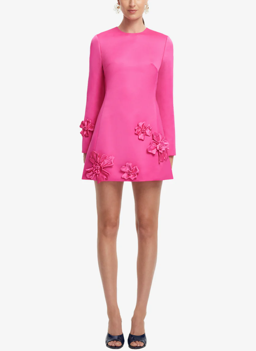 Aliza Long Sleeve Floral Applique Mini Dress - Leo Lin