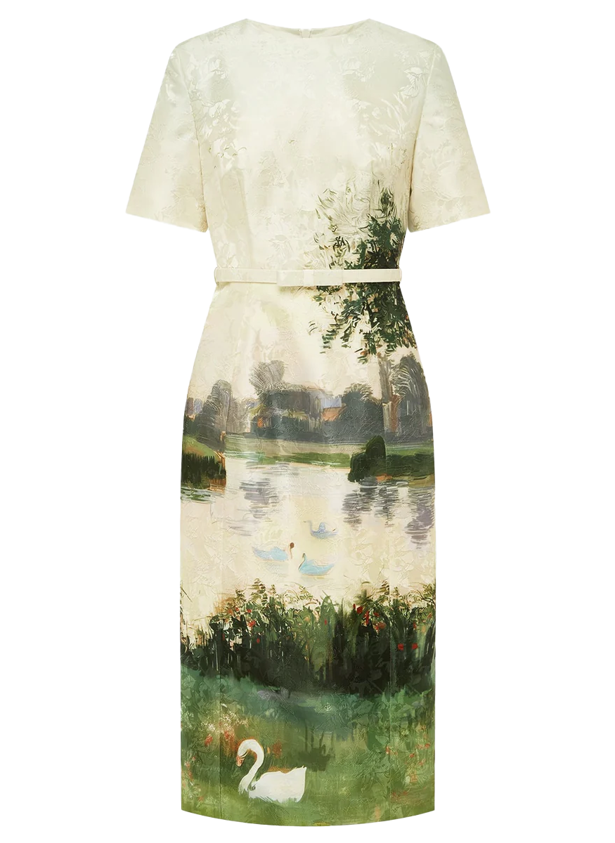 Elizabeth Jacquard Short Sleeve Midi Dress - Leo Lin