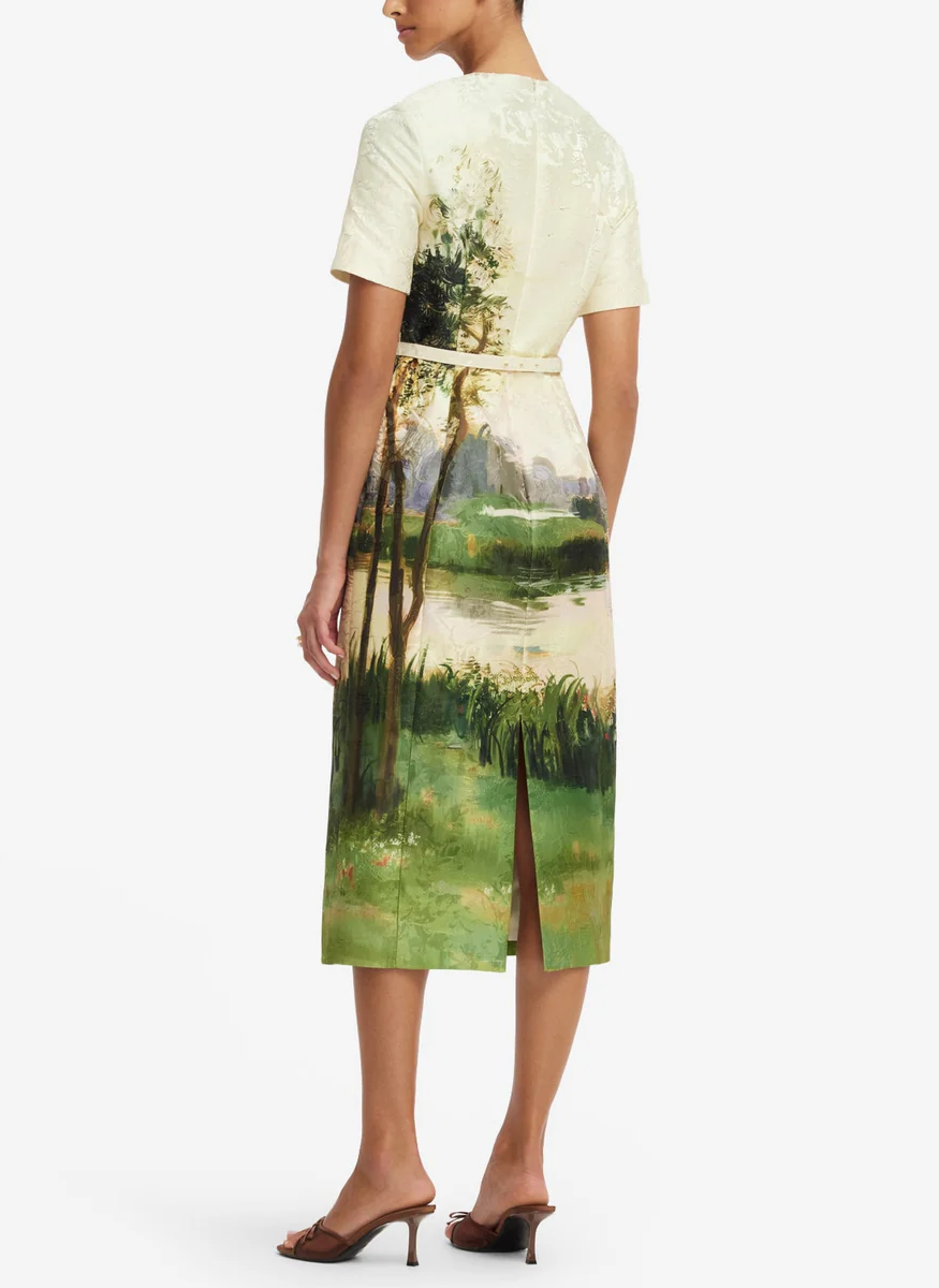 Elizabeth Jacquard Short Sleeve Midi Dress - Leo Lin