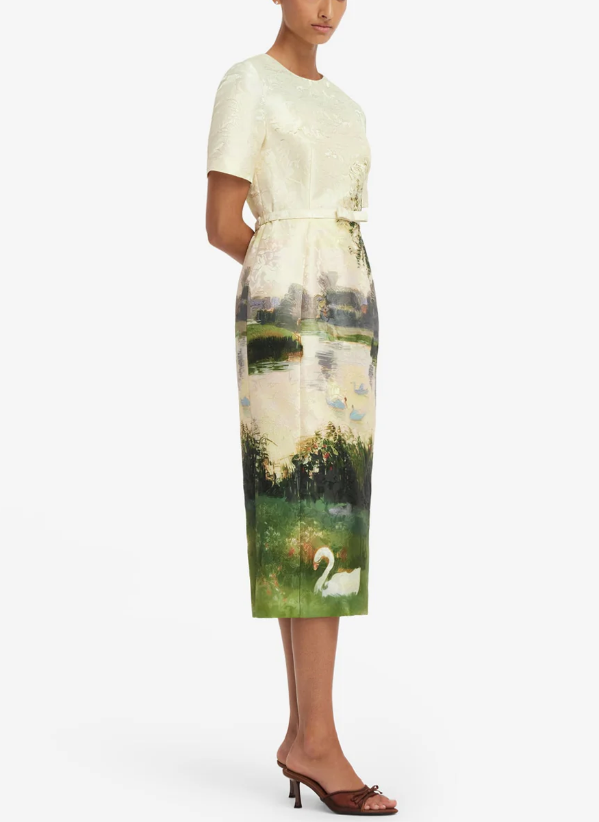 Elizabeth Jacquard Short Sleeve Midi Dress - Leo Lin
