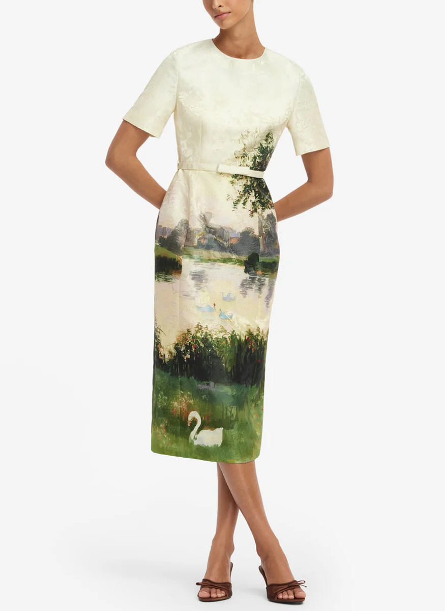 Elizabeth Jacquard Short Sleeve Midi Dress - Leo Lin