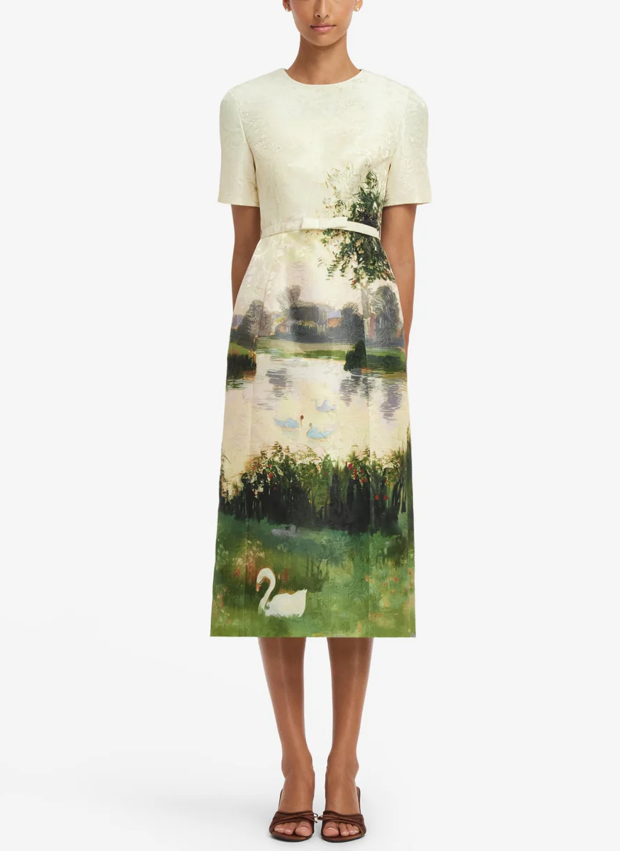 Elizabeth Jacquard Short Sleeve Midi Dress - Leo Lin