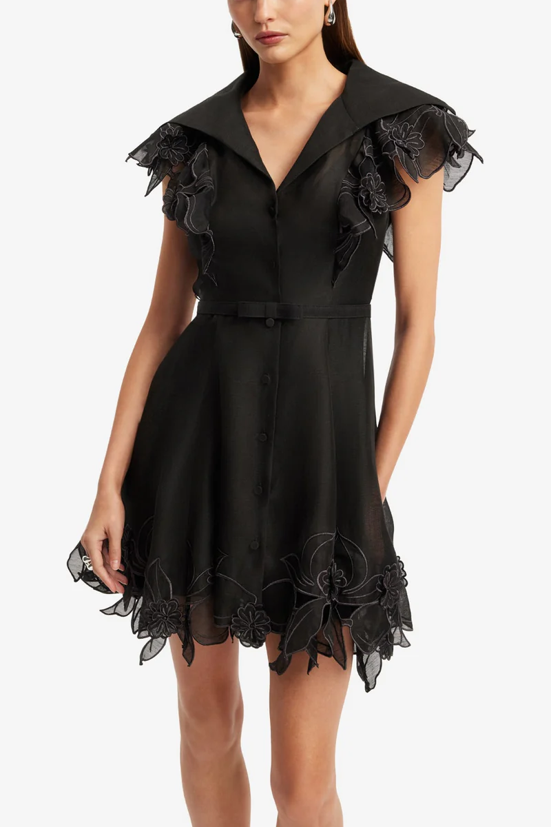 Isla Appliqué Mini Dress in Ebony - Leo Lin