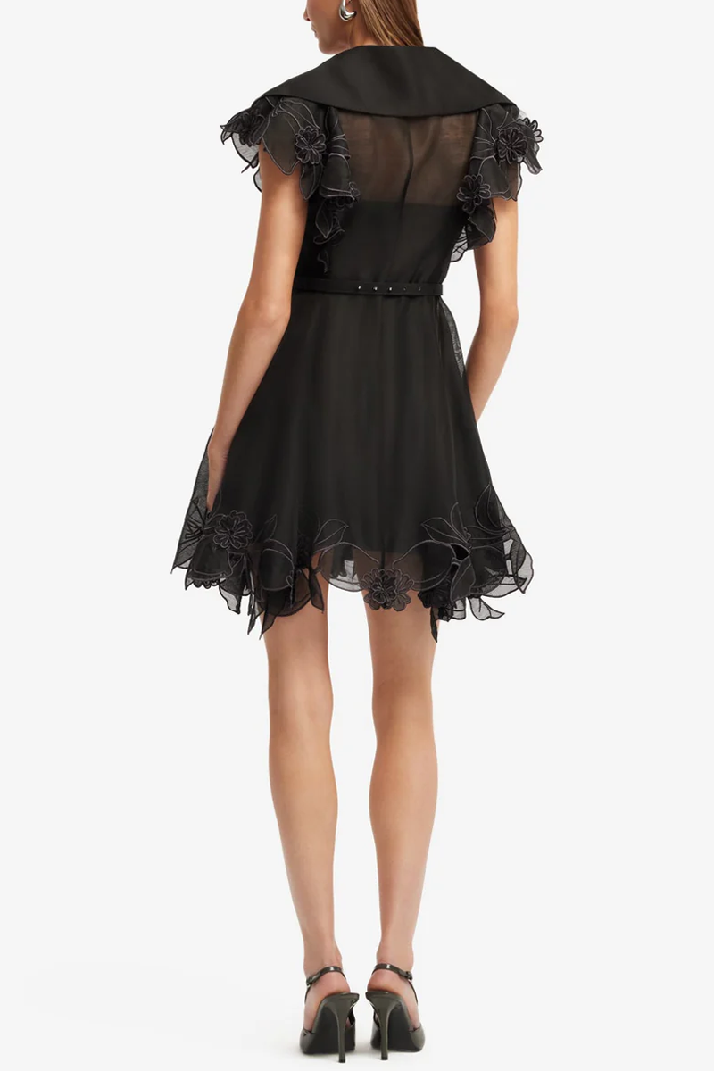 Isla Appliqué Mini Dress in Ebony US2 / Ebony
