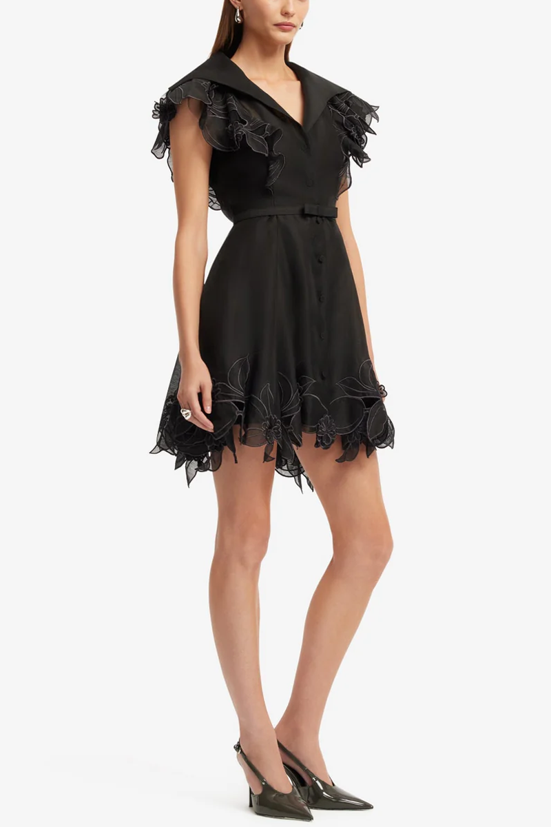 Isla Appliqué Mini Dress in Ebony - Leo Lin