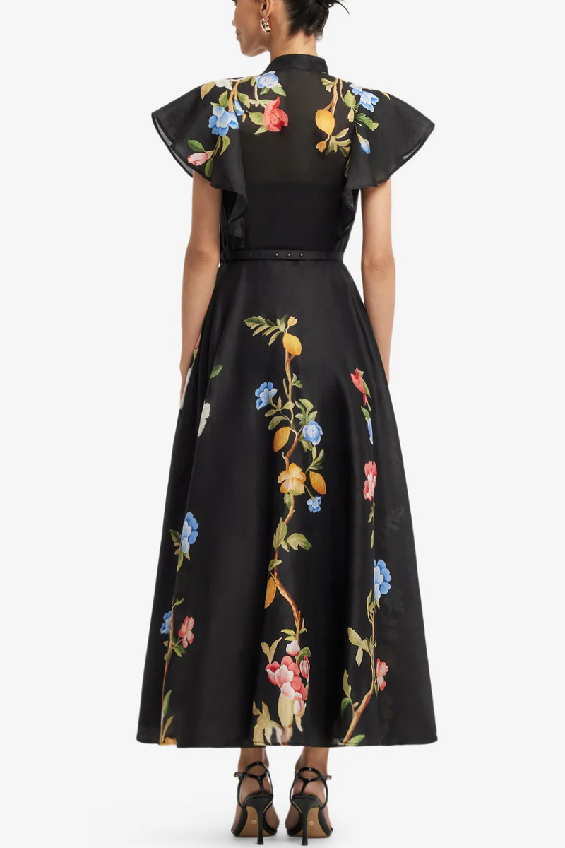 Elsie Flutter Sleeve Midi Dress - Leo Lin
